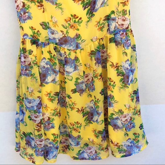 NWT TULLE Womens large Sleeveless Yellow Floral Boning Waist dress (runs small) - Picture 7 of 8
